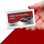 Boîtier Pour Cartes De Visite Détail automatique mobile<br><div class="desc">coque de présentation de carte de visite cool mobile avec un élément de design métallique en argent imprimé et voiture cool avec une finition brillante avec une disposition simple avec du texte que vous pouvez customiser avec vos propres mots.</div>