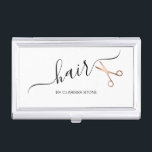 Boîtier Pour Cartes De Visite Elégant ciseaux d'or rose moderne coiffeur<br><div class="desc">Design moderne et élégant pour coiffeurs avec ciseaux d'or faux rose et police de calligraphie élégante.</div>