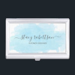 Boîtier Pour Cartes De Visite Elégant décorateur d'intérieur moderne bleu aquare<br><div class="desc">Design moderne avec une texture d'aquarelle bleue et une police de calligraphie élégante.</div>