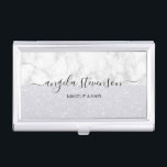 Boîtier Pour Cartes De Visite Élégant maquilleur de parties scintillant moderne<br><div class="desc">Design moderne avec une texture imitation parties scintillant,  marbre blanc et police calligraphie élégante.</div>