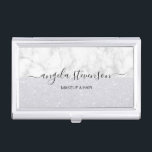 Boîtier Pour Cartes De Visite Élégant maquilleur de parties scintillant moderne<br><div class="desc">Design moderne avec une texture imitation parties scintillant,  marbre blanc et police calligraphie élégante.</div>