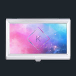 Boîtier Pour Cartes De Visite Élégant Monogramme géométrique Galaxie Abstraite<br><div class="desc">Elégante galaxie bleu violet avec cadre en forme de losange pour votre première.</div>