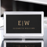 Boîtier Pour Cartes De Visite Élégant Monogramme professionnel en or noir<br><div class="desc">Gardez vos contacts organisés avec style avec cette Elégante Boîtier de carte de visite Monogramme d'or noir professionnel. Doté d'une finition noire élégante et d'un monogramme en faux or audacieux, ce coque ajoute une touche de luxe à votre essentiel quotidien. Compact et durable, il est parfait pour les événements de...</div>
