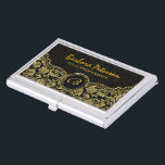 Boîtier Pour Cartes De Visite Elégant noir & or Vintage de Damas florales<br><div class="desc">Elégant noir et or vintage tourbillons ornés cadre et vintages damas floraux dans les tons noir et or. Disponible sur d'autres produits. Initiales personnalisées à l'avant. Il s'agit d'un modèle et il est entièrement personnalisable.</div>