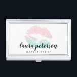Boîtier Pour Cartes De Visite Élégant rose à la menthe parties scintillant lèvre<br><div class="desc">Design de maquillage élégant avec des lèvres de texture fausse parties scintillant et une police de calligraphie élégante.</div>