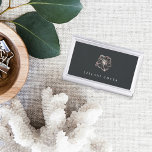 Boîtier Pour Cartes De Visite Élégant Rose or Hibiscus Fleur personnalisée<br><div class="desc">Elégant porte-carte de visite insulaire-chic présente votre nom et/ou nom d'entreprise en lettres blanches classiques sur un arrière - plan noir doux et riche orné d'une illustration de fleur d'hibiscus tropicaux en feuille d'or rose.</div>