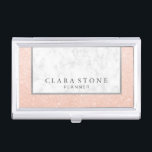 Boîtier Pour Cartes De Visite Élégante parties scintillant moderne en marbre bla<br><div class="desc">Belle combinaison de marbre blanc,  parties scintillant d'or rose faux cuivre et texture argentée.</div>