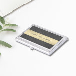 Boîtier Pour Cartes De Visite Élégante texture de main Noir bande de métal<br><div class="desc">Porte-carte de visite élégant avec texture arrière - plan noir et bande métallique. Facile à customiser avec votre nom.</div>