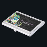 Boîtier Pour Cartes De Visite Eléphant floral rétro coloré et Damas noires<br><div class="desc">Des fleurs rétro colorées en forme d'éléphant sur des damas vintages noires. Modèle de carte de visite entièrement personnalisable.</div>