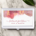 Boîtier Pour Cartes De Visite Encre Aquarelle Liquide D'Art Moderne Rose Et Or R<br><div class="desc">Boîtier De Carte D'Affaires En Encre D'Aquarelle Liquide Rose Et Or. Elégant encre d'alcool à la main style lettré calligraphie script design professionnel. Parfait pour les maquilleurs,  coiffeurs,  cosmétologues,  et plus encore !</div>