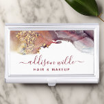 Boîtier Pour Cartes De Visite Encre D'Aquarelle Liquide D'Art Moderne Purple Et<br><div class="desc">Boîtier De Carte D'Affaires En Encre D'Aquarelle Liquide D'Art Moderne Purple Et Or. Elégant encre d'alcool à la main style lettré calligraphie script design professionnel. Parfait pour les maquilleurs,  coiffeurs,  cosmétologues,  et plus encore !</div>