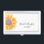 Boîtier Pour Cartes De Visite Entraîneur de vie tournesol<br><div class="desc">Cette simple coque carte de visite à fleurs est décorée d'un tournesol jaune. Customisez-le avec votre nom et votre profession. Il y a des cartes de visite correspondants dans mon magasin. Aquarelle originale © Michele Davies.</div>