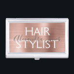 Boîtier Pour Cartes De Visite Et rose coiffeur balayé par or rose en métal<br><div class="desc">Porte-cartes de carte de visite minimaliste balayé par Faux rose de coiffeur en métal d'or et rose. Le rose et le porte-cartes de carte de visite balayé par or rose de coiffeur de feuille métallique est parfait pour un coiffeur ou un professionnel de beauté.</div>