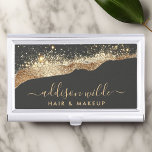 Boîtier Pour Cartes De Visite Étonnant Parties scintillant Noir Et Or Script ten<br><div class="desc">Élevez votre style professionnel avec cette étonnante Parties scintillant de noir et d'or, boîte à cartes d'affaires à script tendance. Parfait pour les coiffeurs et les maquilleurs, les entrepreneurs et les professionnels qui veulent laisser une impression durable. Cet élégant coque allie le raffinement chic du noir à la luxueuse parties...</div>
