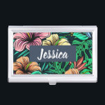 Boîtier Pour Cartes De Visite Fleurs tropicales colorées Moderne Personnalisée<br><div class="desc">Fleurs tropicales colorées motif avec personnalisation moderne.</div>