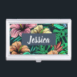 Boîtier Pour Cartes De Visite Fleurs tropicales colorées Moderne Personnalisée<br><div class="desc">Fleurs tropicales colorées motif avec personnalisation moderne.</div>
