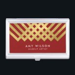 Boîtier Pour Cartes De Visite Géométrique moderne d'or rouge élégant de Faux<br><div class="desc">Stockez vos cartes de visite dans le style avec ce porte-cartes de carte de visite rouge élégant comportant un dessin géométrique d'or de faux. Vérifiez le http://www.zazzle.com/bold_elegant_red_faux_gold_geometric_makeup_artist_business_card-240520745340237938?rf=238364477188679314 assorti de carte de visite ici Personnalisez ceci en remplaçant le texte de texte d'attente pour ajouter votre propre information. Pour plus d'options comme...</div>