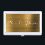 Boîtier Pour Cartes De Visite Gold Foil élégant moderne luxe<br><div class="desc">Faux Gold Foil Metallic Acier Inoxydable Minimaliste Titulaire de carte de visite avec typographie de signature en écriture blanche pour le monogramme. Les détenteurs de cartes d'affaires Gold Foil Metal peuvent être customisés avec votre nom. Veuillez contacter le concepteur pour customiser les articles correspondants.</div>