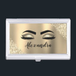 Boîtier Pour Cartes De Visite Gold Glitter Sparkle Eyelashes Monogram<br><div class="desc">Gold Faux Foil Metallic Sparkle Parties scintillant brossé Monogramme en métal Nom et cils initiaux (cils), Extensions Eyelash et Eyes Titulaire de carte de visite. Cela rend le cadeau parfait pour 16 ans, mariage, douche nuptiale, anniversaire, baby shower ou bachelorette cadeau pour quelqu'un décorant sa chambre dans le style cool...</div>