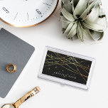 Boîtier Pour Cartes De Visite Golden Garland | Personnalisé<br><div class="desc">Le porte-carte de visite élégant présente votre nom et/ou votre nom d'entreprise en lettres blanches classiques sur un arrière - plan noir riche sillonné de brins de faux lampadaires dorés.</div>