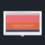Boîtier Pour Cartes De Visite Grandes bandes modernes en bleu et corail orange<br><div class="desc">Grandes rayures modernes en bleu et corail Orange Business Card Case</div>