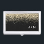 Boîtier Pour Cartes De Visite Initiales Monogrammes pour filles Parties scintill<br><div class="desc">Parties scintillant à étincelles noir et or Nom du monogramme Titulaire de la carte d'affaires. Cela rend le cadeau parfait pour 16 ans,  mariage,  douche nuptiale,  anniversaire,  baby shower ou bachelorette pour quelqu'un qui aime le luxe glam et les styles chic.</div>