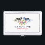 Boîtier Pour Cartes De Visite Inséparables Mariage coloré Bouquet<br><div class="desc">Bouquet mariage fleuri coloré avec illustration de mignons lovebirds.</div>