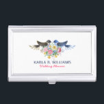 Boîtier Pour Cartes De Visite Inséparables Mariage coloré Bouquet<br><div class="desc">Bouquet mariage fleuri coloré avec illustration de mignons lovebirds.</div>