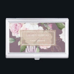Boîtier Pour Cartes De Visite Jardin rose élégant carte de visite à fleurs coque<br><div class="desc">Notre collection de jardins roses présente des roses doux et blush avec des feuilles de pochoir d'or sur des arrière - plans mauves,  blush et bleu poussiéreux. Les articles de cette collection sont destinés à l'usage de bureau,  à l'usage personnel et aux accessoires</div>