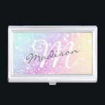 Boîtier Pour Cartes De Visite Jolie Parties scintillant Holographique Fille Glam<br><div class="desc">Personnalisez facilement cet élégant motif de parties scintillant bokeh coloré avec vos détails personnalisés.</div>