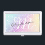 Boîtier Pour Cartes De Visite Jolie Parties scintillant Holographique Fille Glam<br><div class="desc">Personnalisez facilement cet élégant motif de parties scintillant bokeh coloré avec vos détails personnalisés.</div>