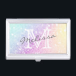 Boîtier Pour Cartes De Visite Jolie Parties scintillant Holographique Fille Glam<br><div class="desc">Personnalisez facilement cet élégant motif de parties scintillant bokeh coloré avec vos détails personnalisés.</div>