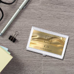 Boîtier Pour Cartes De Visite Logo de l'entreprise des initiales métalliques or<br><div class="desc">Elégant,  glamour fluide faux or arrière - plan métallique. Personnalisez et ajoutez votre entreprise,  le logo de l'entreprise,  les initiales monographiques et le nom complet.</div>