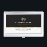 Boîtier Pour Cartes De Visite Logo professionnel élégant noir blanc or personnal<br><div class="desc">Design professionnel noir et blanc,  design noir et blanc minimal avec accents or. Le logo personnalisé stand-in peut être remplacé par le vôtre. Si vous avez besoin d'aide,  envoyez-moi un message sur Zazzle. Nous offrons gratuitement des designs personnalisés pour tout produit sur Zazzle,  y compris les logos.</div>