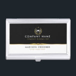 Boîtier Pour Cartes De Visite Logo professionnel élégant noir blanc or personnal<br><div class="desc">Design professionnel noir et blanc,  design noir et blanc minimal avec accents or. Le logo personnalisé stand-in peut être remplacé par le vôtre. Si vous avez besoin d'aide,  envoyez-moi un message sur Zazzle. Nous offrons gratuitement des designs personnalisés pour tout produit sur Zazzle,  y compris les logos.</div>