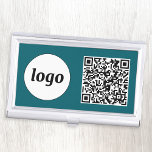 Boîtier Pour Cartes De Visite Logo simple promotionnel Business QR Code Turquois<br><div class="desc">Logo simple et code QR pour promouvoir votre entreprise. Remplacez le logo et le code QR par le vôtre pour customiser. Minimaliste et professionnel pour refléter votre marque.</div>