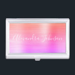 Boîtier Pour Cartes De Visite Luxe Affaires Pastel Foil Moderne<br><div class="desc">Orange,  violet et rose Pastel Ombre Rainbow Foil Métallic Acier Inoxydable Minimaliste Carte de visite Titulaire avec typographie de signature de script en lettres blanches pour le monogramme. Les détenteurs de cartes d'affaires Foil Metal peuvent être customisés avec votre nom. Veuillez contacter le concepteur pour customiser les articles correspondants.</div>