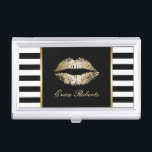 Boîtier Pour Cartes De Visite Maquillage Artiste Classique Black White Stripes G<br><div class="desc">Artiste De Maquillage Classique Black White Stripes Gold Lips Détenteur De Carte De Visite.</div>