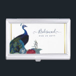 Boîtier Pour Cartes De Visite Mariage de automne d'hiver Peacock Blue Burgundy<br><div class="desc">Magnifique Peacock avec Turquoise et bleu, fleurs bordeaux, feuilles sauge vert cet automne, automne, articles de mariage d'hiver. Une partie d'une collection plus grande qui comprend des invitations à des mariages à prix réduit, des dates de remise, des RSVP, des remerciements aux cartes photos, des cadeaux de mariage et de...</div>