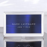 Boîtier Pour Cartes De Visite Marine Blue Metallic Foil Entreprise moderne<br><div class="desc">Carte de visite minimaliste en acier inoxydable bleu marine avec typographie en écriture blanche pour le monogramme. Les détenteurs de cartes d'affaires Foil Metal peuvent être customisés avec votre nom. Veuillez contacter le concepteur pour customiser les articles correspondants.</div>