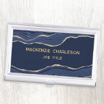 Boîtier Pour Cartes De Visite Marine Marbre bleu Agate Gold Parties scintillant<br><div class="desc">Elégant design en marbre bleu marine agate avec parties scintillant en faux or. Modifiez les détails pour customiser.</div>