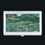 Boîtier Pour Cartes De Visite Marque Or Vert Votre Nom Carte de visite<br><div class="desc">Boîtes de carte de visite avec Agate Green Gold Parties scintillant Geode Marbre Nom personnalisé Emerald Sparkle Personnalisé Anniversaire - Anniversaire ou Mariage Cadeau / Fournisseur - Ajouter votre nom - Texte ou supprimer - Faire votre cadeau de Coque de voiture d'affaires spécial - Redimensionner et déplacer ou ajouter du...</div>