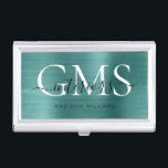 Boîtier Pour Cartes De Visite Moderne Turquoise vert brossé Métal 3 Monogramme S<br><div class="desc">Élégant Turquoise Vert brossé métal moderne Monogramme de monogramme de carte de visite</div>