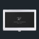 Boîtier Pour Cartes De Visite Monogramme minimaliste de luxe noir ivoire chic él<br><div class="desc">Chic et élégant,  ce porte-carte de visite monogramme moderne en blanc et noir est un design minimaliste sophistiqué qui combine votre monogramme dans un script écrit à la main le long d'élégantes typographies serif. Sur le dos,  il y a de l'espace pour votre adresse.</div>