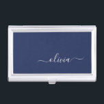 Boîtier Pour Cartes De Visite Monogramme moderne bleu marine et blanc<br><div class="desc">Découvrez notre collection de monogrammes modernes bleu et blanc de la Marine : Élevez votre décor de maison avec notre collection sophistiquée avec un schéma de couleurs bleu marine et blanc contemporain. Chaque pièce est minutieusement conçue pour exsuder l'élégance et le style, parfait pour ajouter une touche de modernité à...</div>