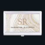 Boîtier Pour Cartes De Visite Monographie de parties scintillant d'or en marbre<br><div class="desc">Parties scintillant d'or en marbre blanc moderne carte de visite coque</div>