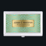 Boîtier Pour Cartes De Visite Motif moderne Mint Green & Gold Zebra Stripes<br><div class="desc">Elégant moderne vert menthe et or abstrait zèbre rayures motif poster de animal. Modèle de carte de visite entièrement personnalisable. Si vous avez besoin d'aide pour customiser, changer de couleur ou autre chose à l'un de mes designs, contactez ArtOnWear designer.Formatage de texte gratuit avec aide en direct disponible sur demande....</div>
