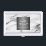Boîtier Pour Cartes De Visite Motif professionnel élégant en marbre d'albâtre<br><div class="desc">Élégance classique dans ce motif en marbre gris et blanc en albâtre avec coordination de l'entrée de cadre carré réfléchissant gris. Montré ici avec un titre de créateur de bijoux, ce design fonctionne bien pour de nombreuses professions et types d'affaires, à la fois masculin et féminin. Modifiez l'exemple de texte...</div>