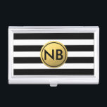 Boîtier Pour Cartes De Visite Noir Blanc Or Foil Circulaire Titulaire de carte d<br><div class="desc">Titulaire de carte d'affaires Black White Gold Foil Circle Customisez avec n'importe quel texte ou laissez-le vide.</div>
