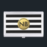 Boîtier Pour Cartes De Visite Noir Blanc Or Foil Circulaire Titulaire de carte d<br><div class="desc">Titulaire de carte d'affaires Black White Gold Foil Circle Customisez avec n'importe quel texte ou laissez-le vide.</div>